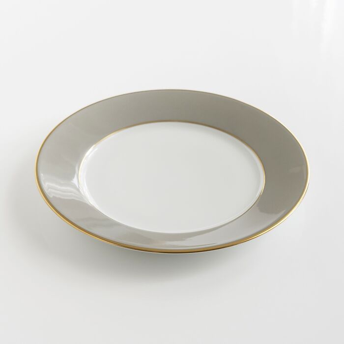 Porcelaine de Limoges Dessertteller mit Golddekor Perlgrau