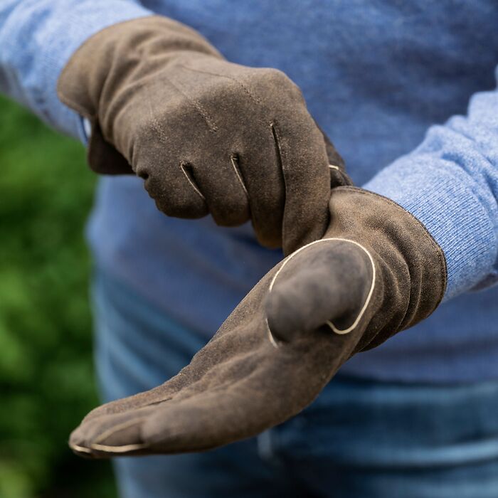 Ziegenlederhandschuhe mit Kaschmirfutter Walnuß Gr. 7,5