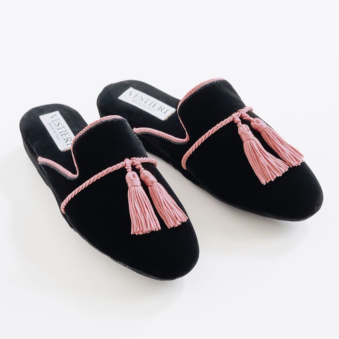 Vestieri Samtslipper Villa Damen Black/Pink Gr. 39