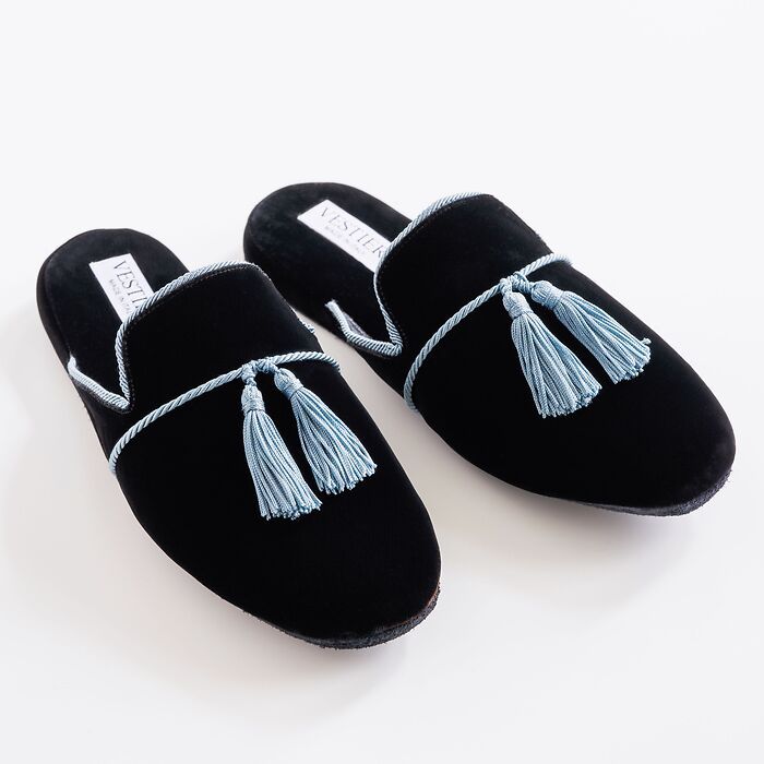 Vestieri Samtslipper Villa Herren Black/Blue Gr. 45